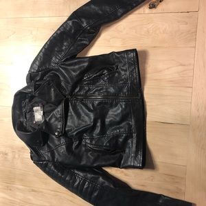 Black faux leather zip up jacket